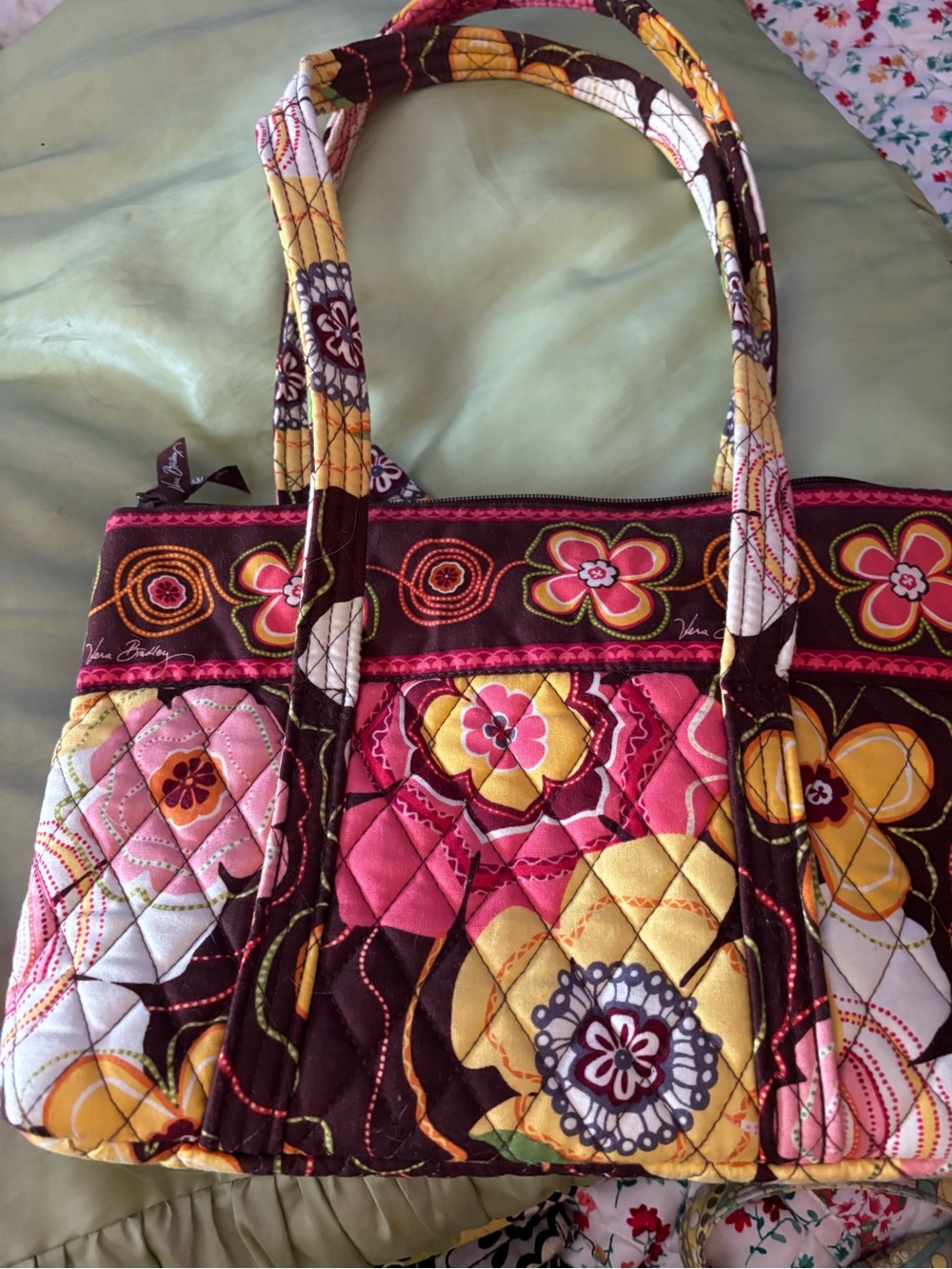 Vera Bradley Pink & Yellow Quilted Tote Bag coin purse - Picture 4 of 6